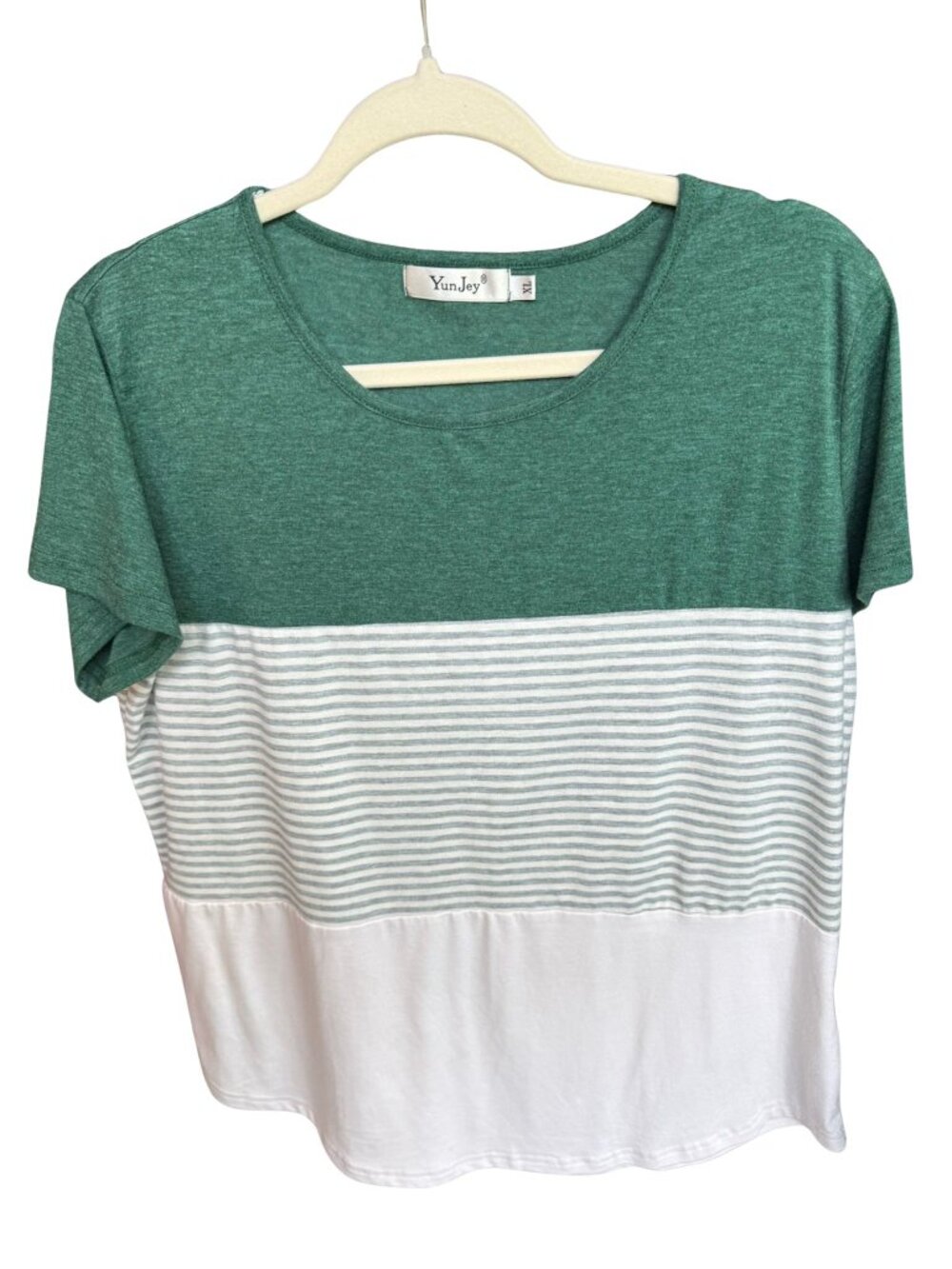 YunJey XL Green Colorblock Stripe Tee Short Sleeve Casual Top